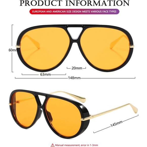 Oversized Aviator Sunglasses Men Women Retro Big Frame UV400 Fashion Shades - Picture 6 of 7